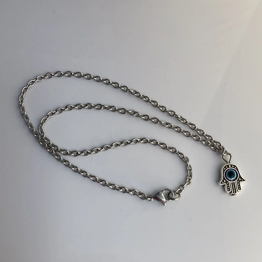 Hamsa Evil Eye Stainless Steel Necklace